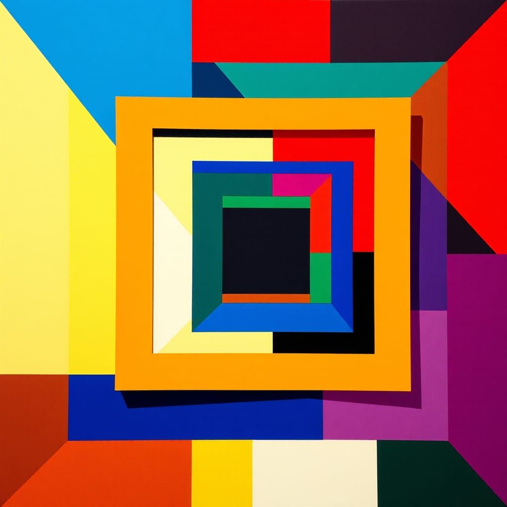 Geometric Squares Composition in Cubist Style