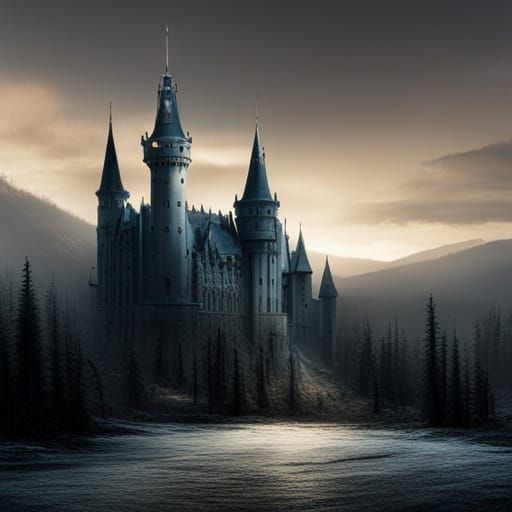 Dramatic Castle in Woods Digital Matte Painting