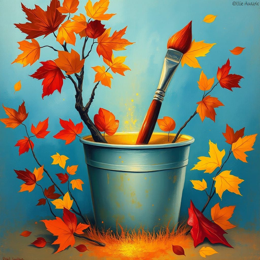 Whimsical Autumn Wonderland in a Vibrant Bucket