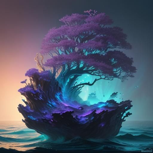 Luminous Pearl in Bioluminescent Open Seashell