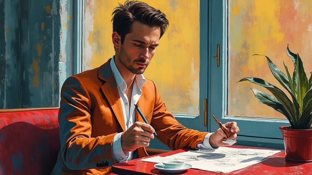 Michelangelo in 1950s Rome, Hockney Style