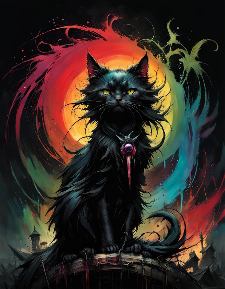 Terrifying Black Alleycat in Darkly Surreal Style