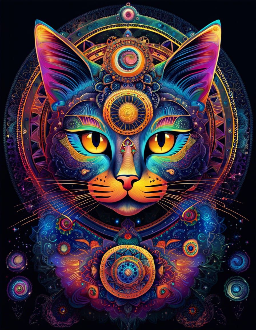 Astral Robot Cat with Mandalas in 8k Resolution