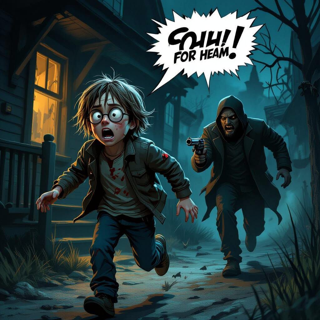 Terrified Man Flees Gunman in Dark, Eerie Horror Scene