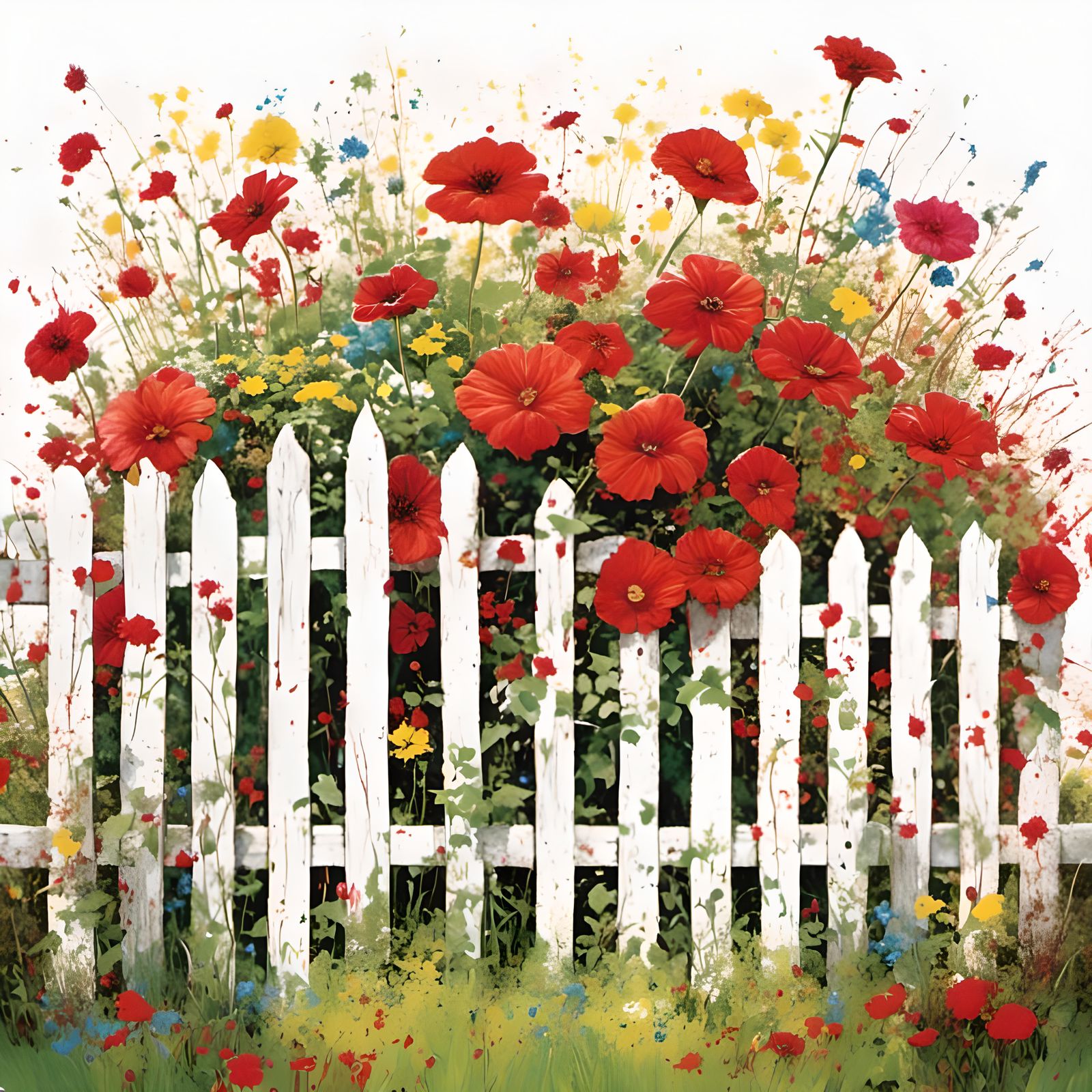 Graffiti Art: Red Fence with Bright Flowers