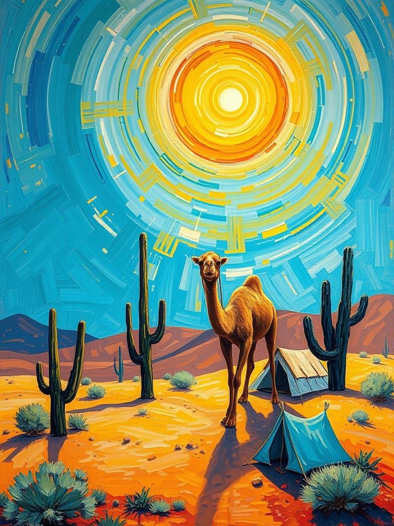 Vibrant Desert Oasis in Impasto Style