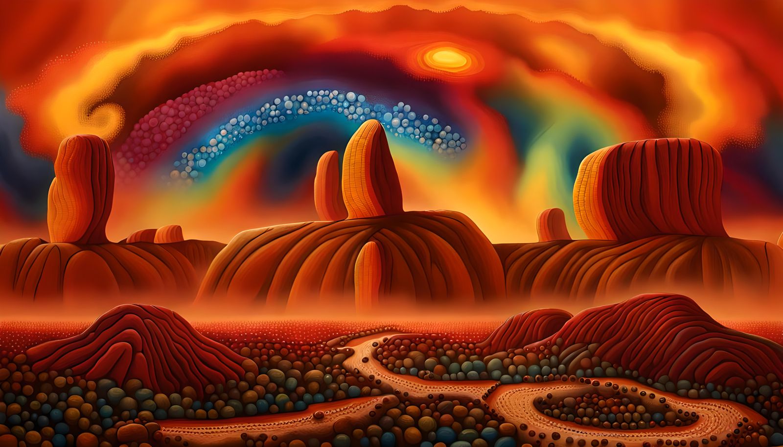 Uluru Dreamtime: Aboriginal Faces and Rainbow Dragon
