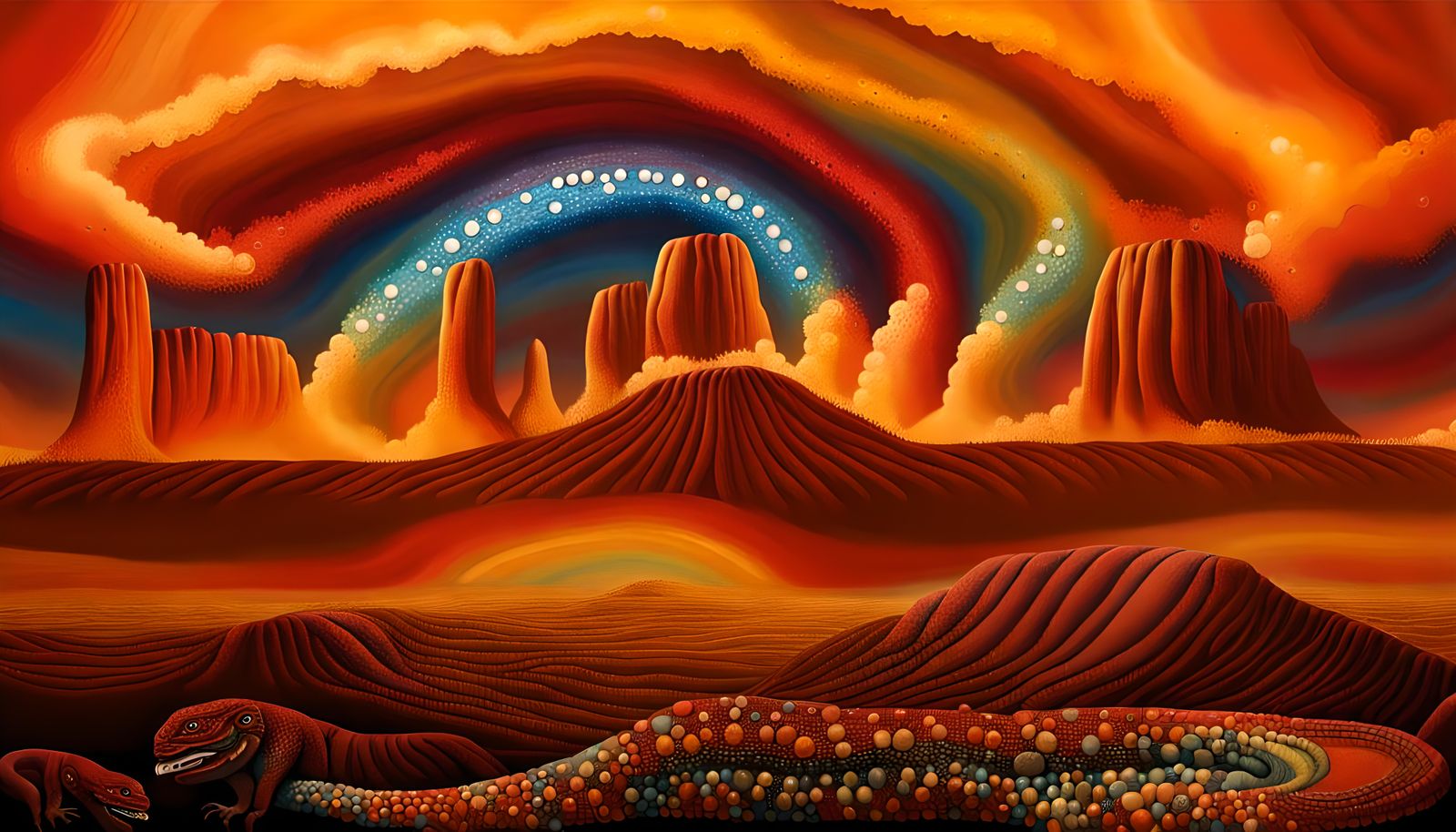 Dreamtime Art: Rainbow Dragon Over Uluru