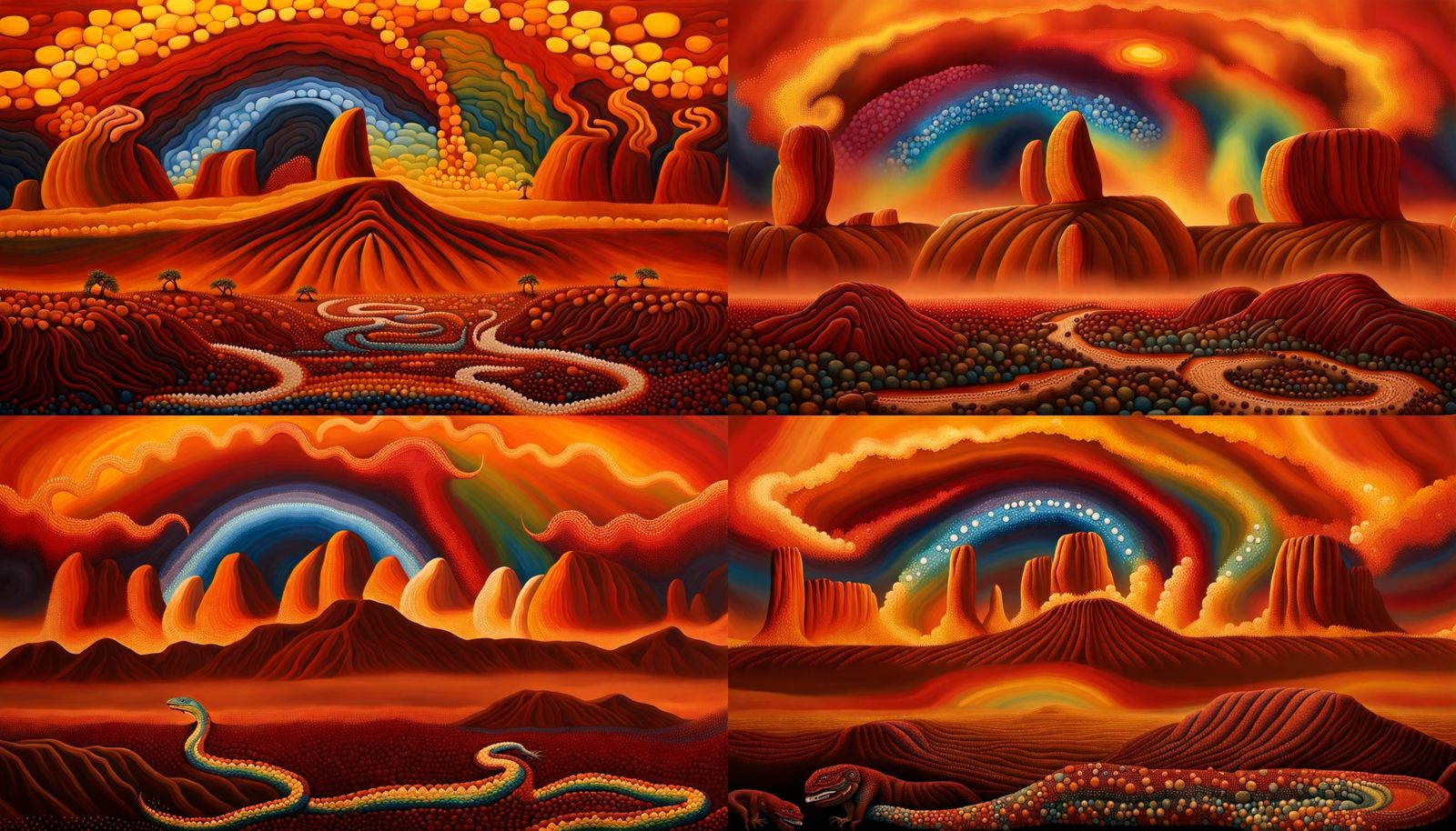Aboriginal Dreamtime Faces over Uluru in Impasto Style