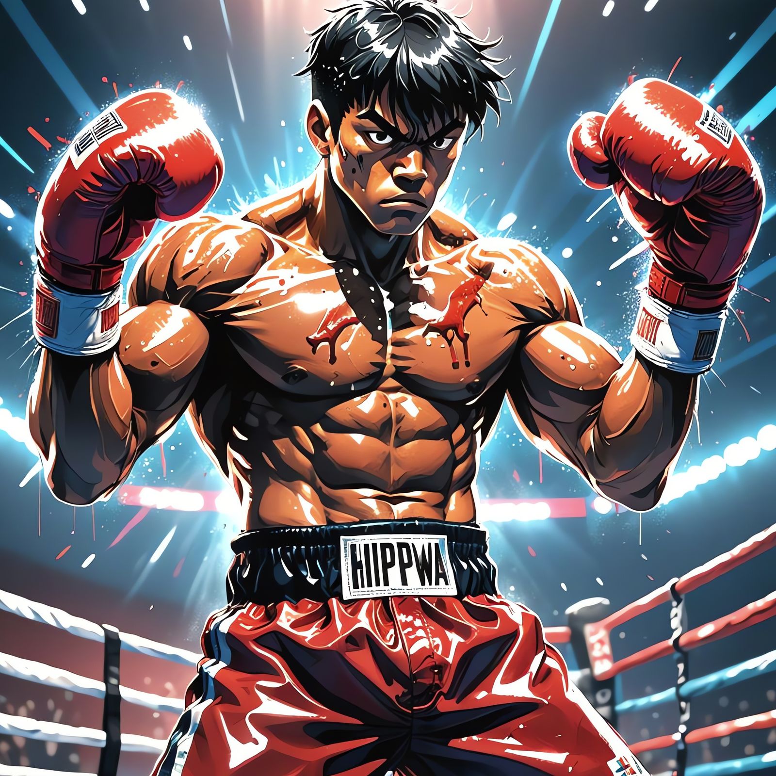 Boxer in Fighting Stance, Anime-Inspired Concept Art