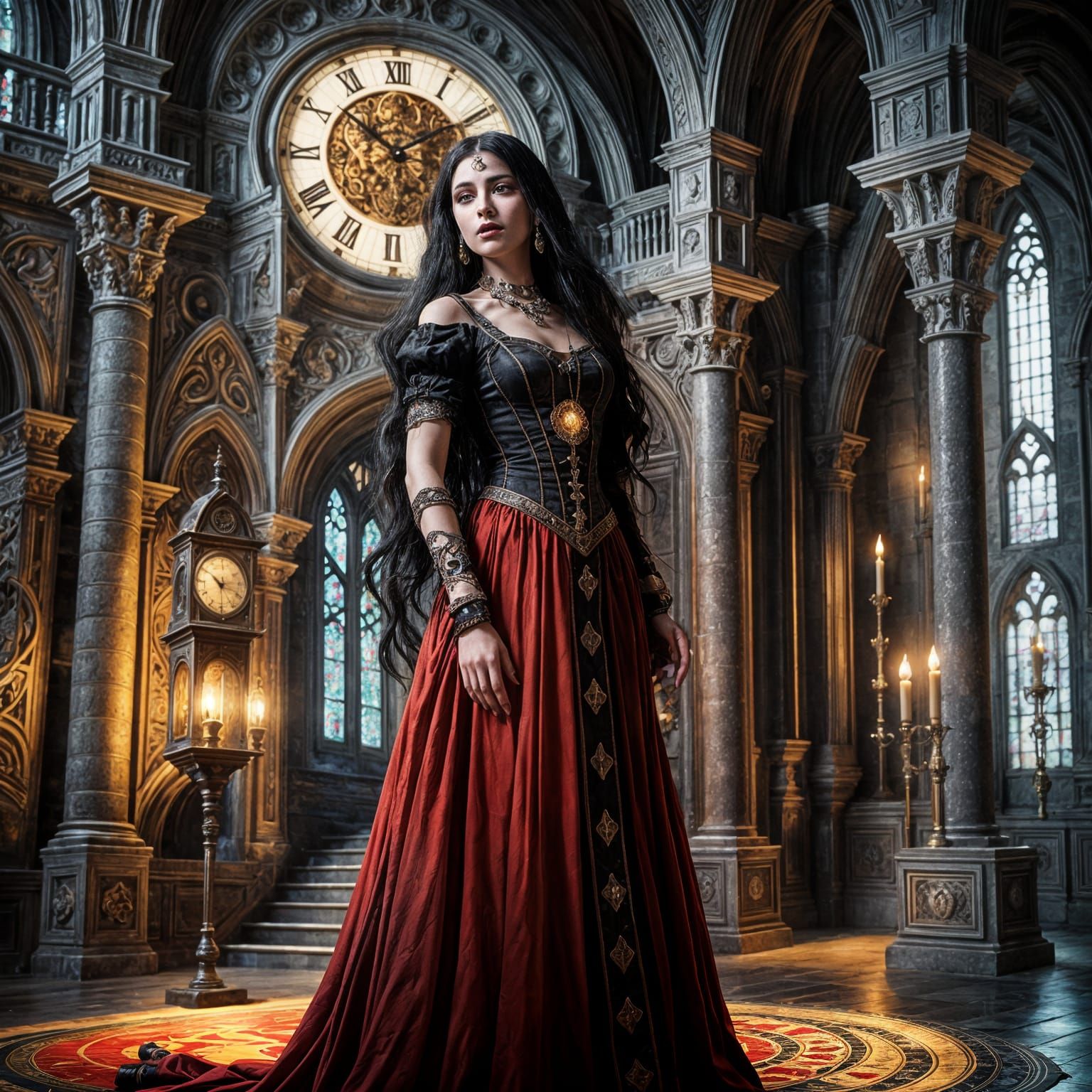 Gothic Woman in Castle Hall: Dark Fantasy Art