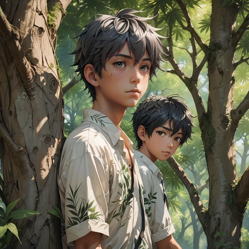 Anime Boy Under Tree in Detailed 3D Art