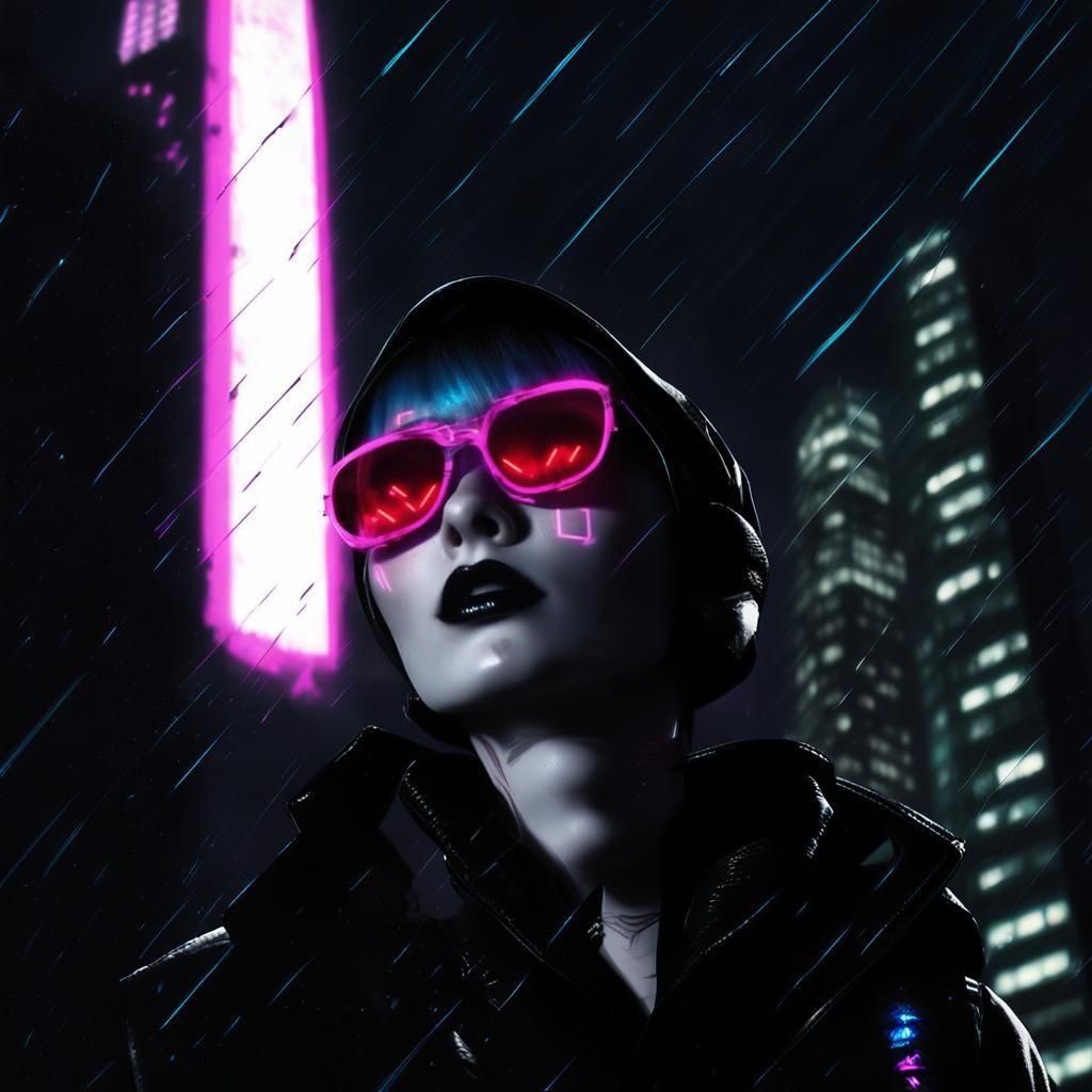 Gothic Model in Cyberpunk Ruins with Neon Lights
