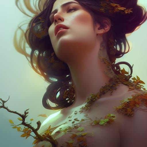 Autumn Goddess Portrait in Art Nouveau Style