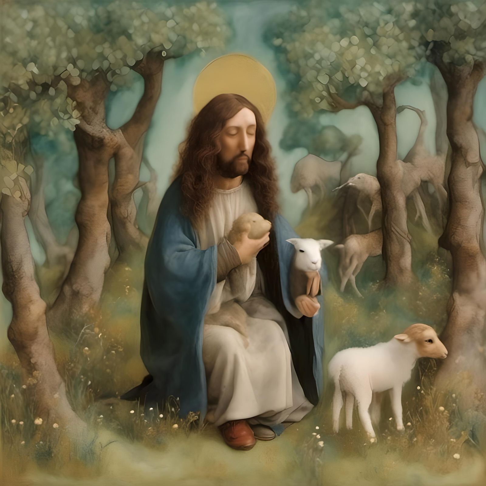 Needle-Felted Jesus Christ with Lamb