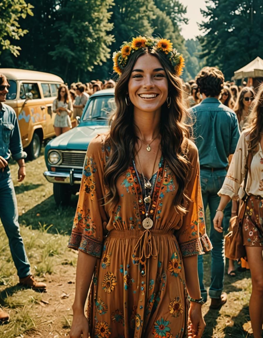 Retro Hippie Girl in 60s Summer of Love Style