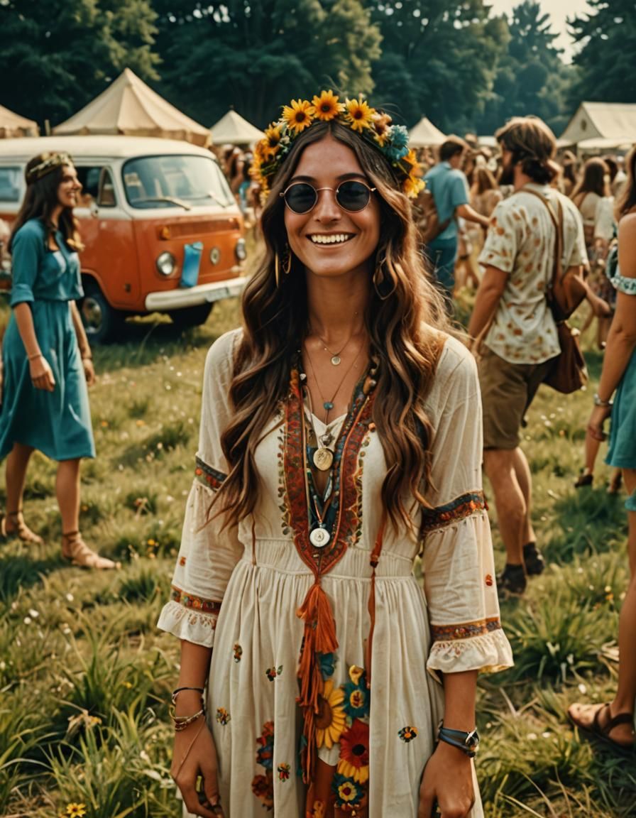 Retro Hippie Girl in 60s Summer of Love Style