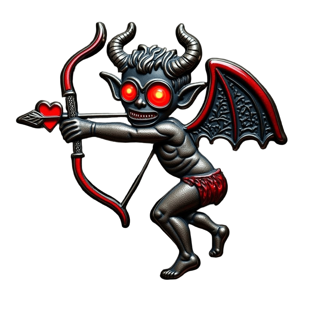 Gothic Demon Cupid Pin in Oxidized Pewter