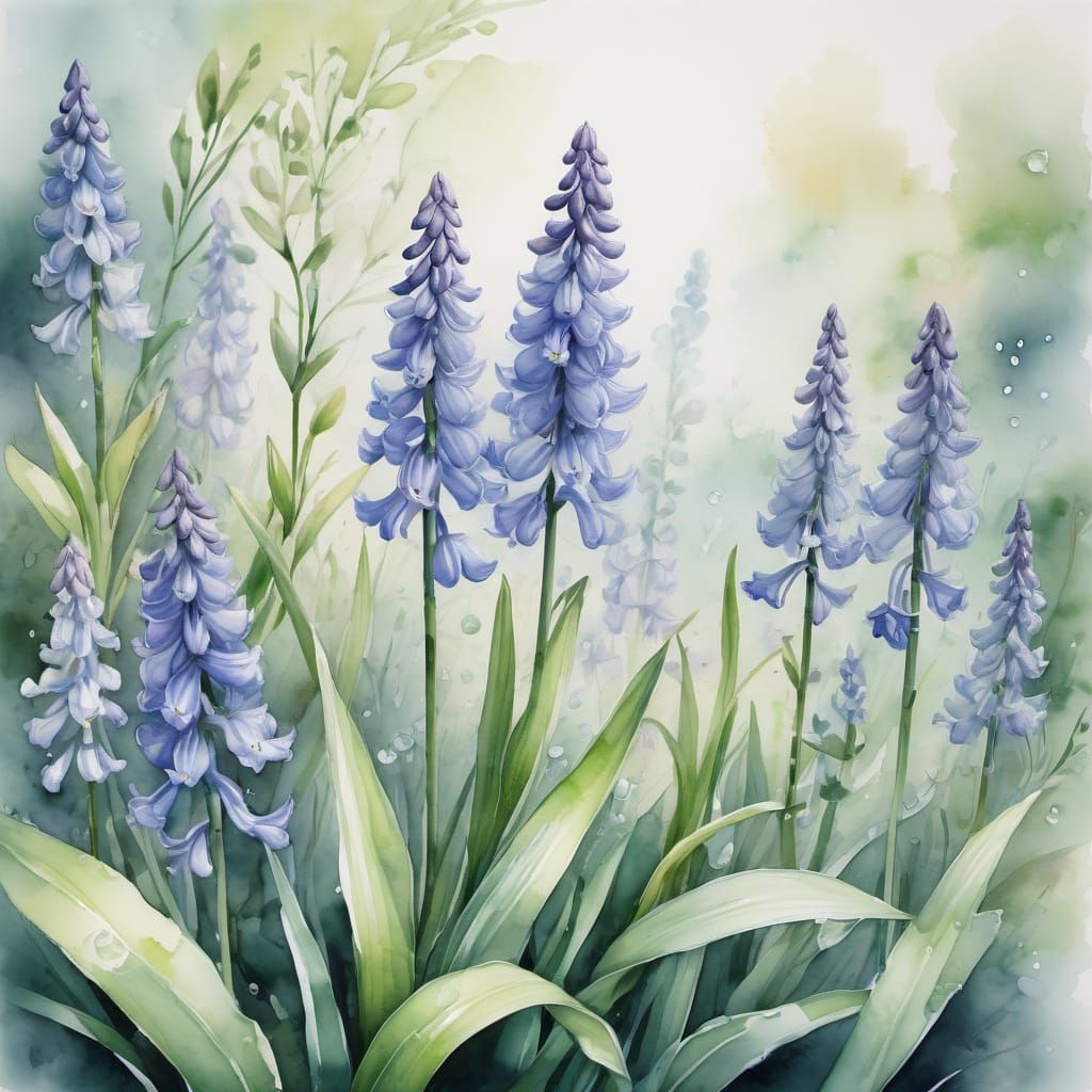 Watercolor bluebells and hyacinths