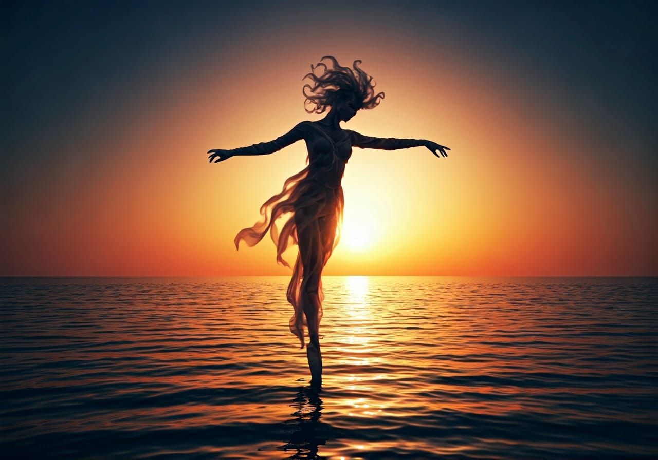 Ethereal Mist Creature Dancing at Sunrise