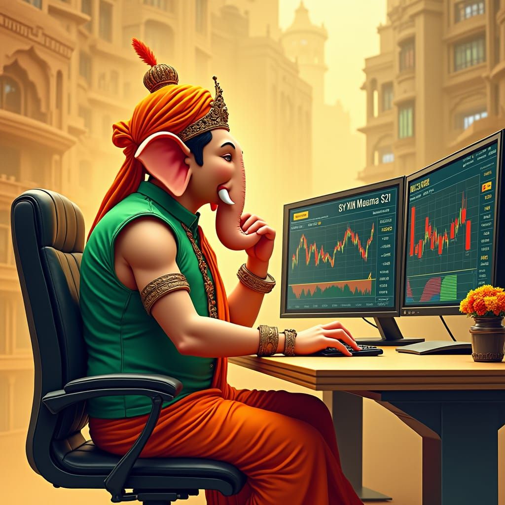 Ganesha Trading Stocks in Pop Surrealist Style