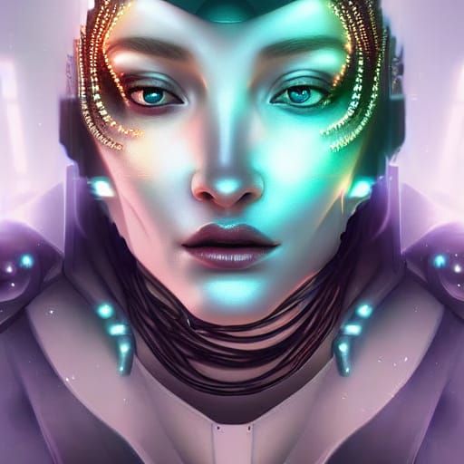 Ethereal Cyberpunk High Priestess Digital Painting