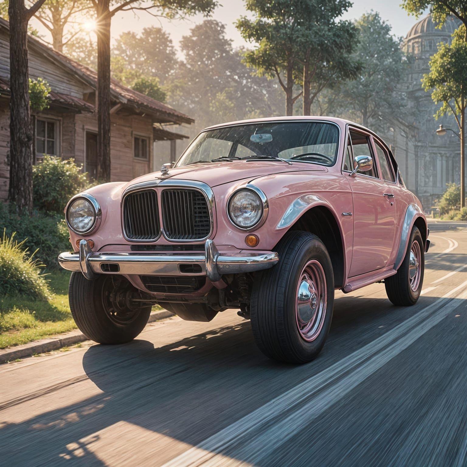 Hyperrealistic Pink Car in Vibrant Splash Art Style