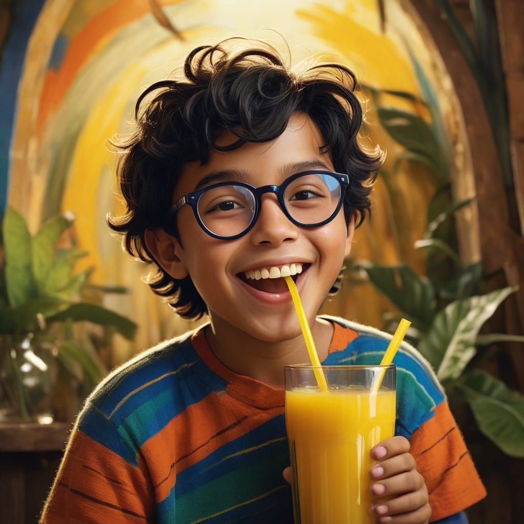 Vibrant Boy in Whimsical Latin American Setting