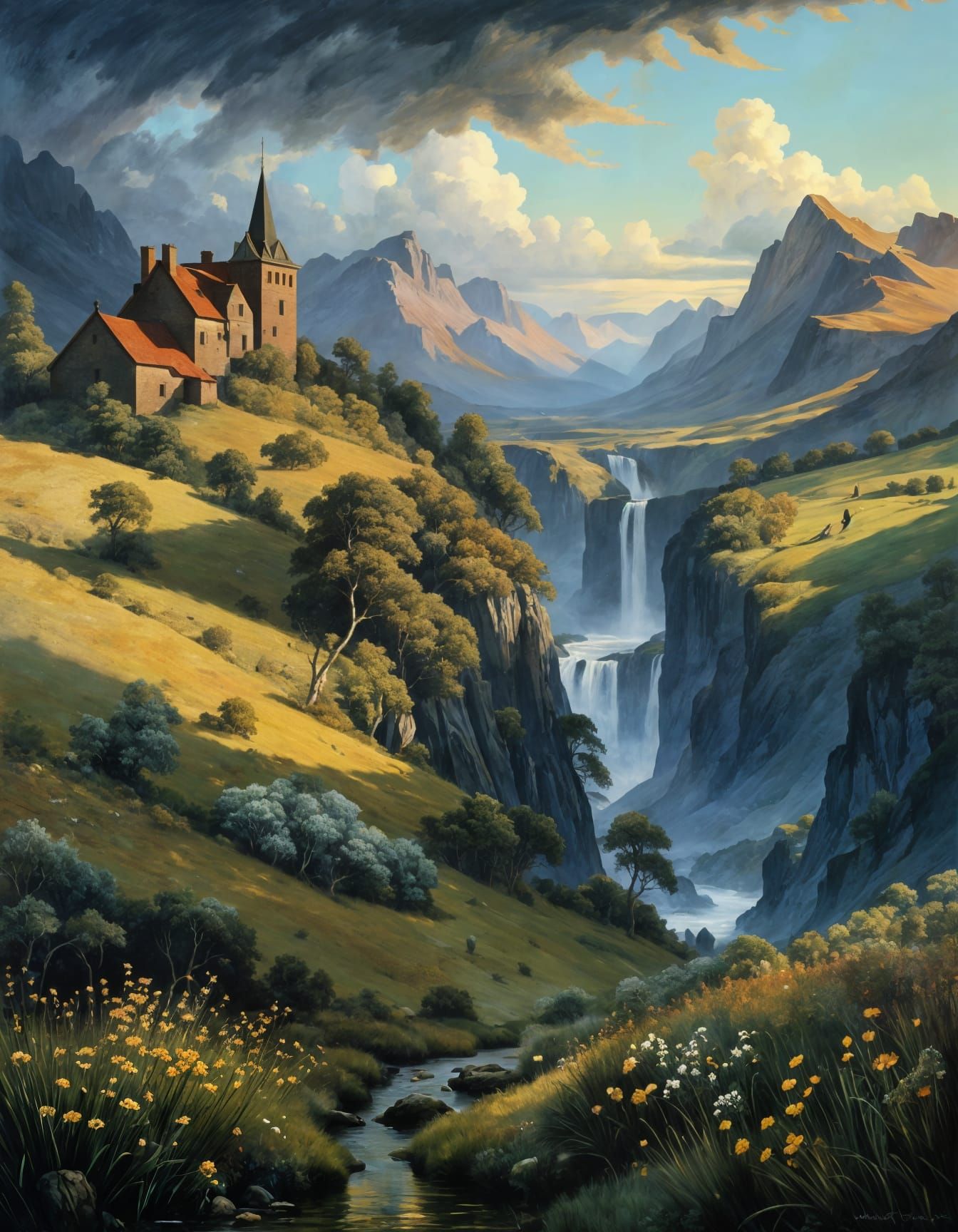 Dramatic Storm Clouds in Romantic Landscape Style