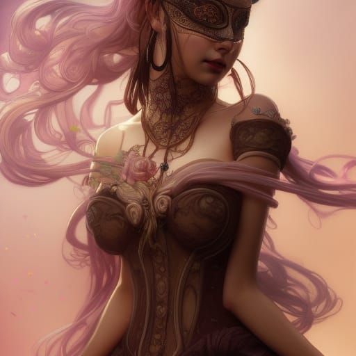 Pink Pony Princess Portrait in Art Nouveau Style