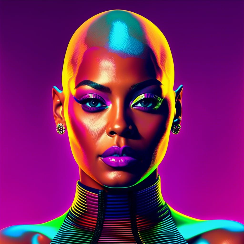 Beyoncé Bald Head Portrait in Neon Lighting