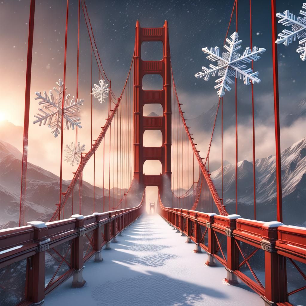 Golden Gate Bridge in Snow: Detailed Matte Painting