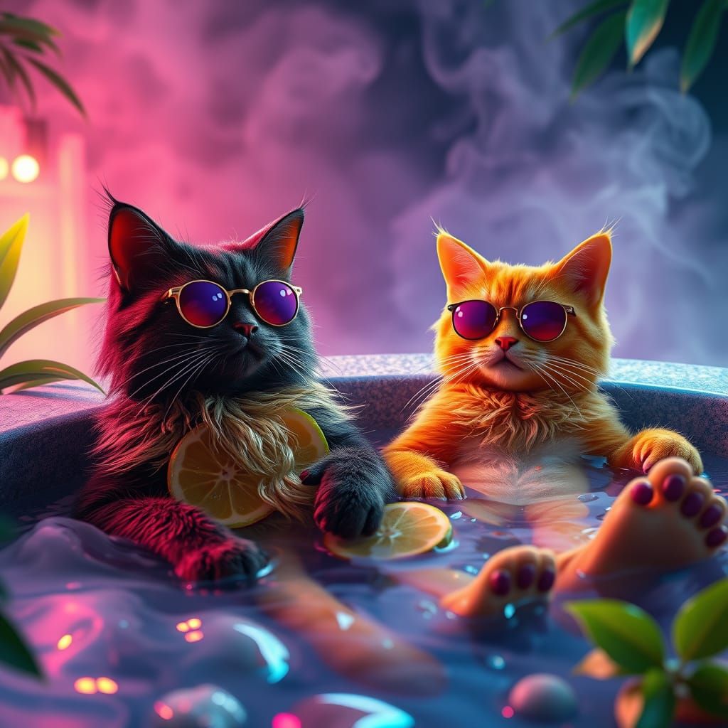 Fruit Gangster Cats in Luxurious Hot Tub