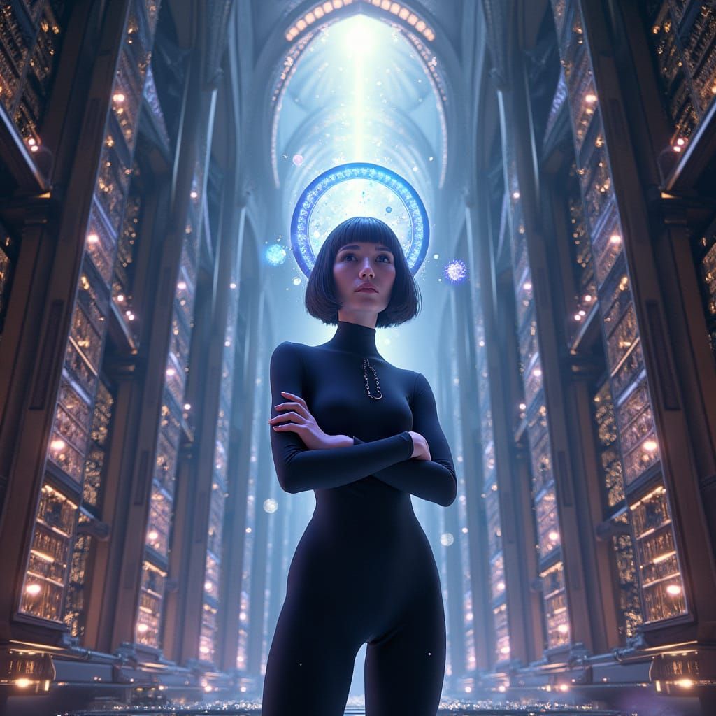 Ethereal Cosmic Librarian in Akashic Records Library