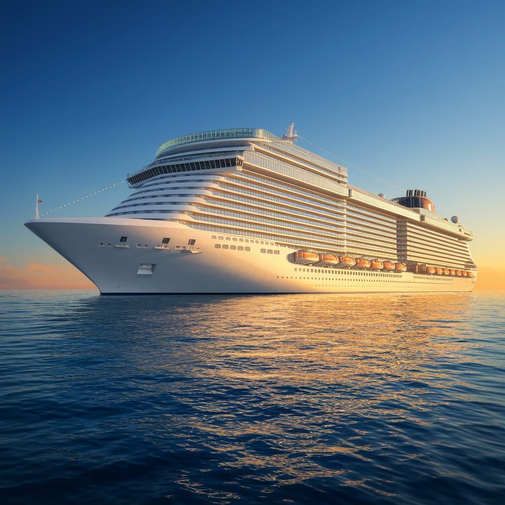 Sleek Modern Cruise Ship Sails Across Exquisite Deep Blue Oc...