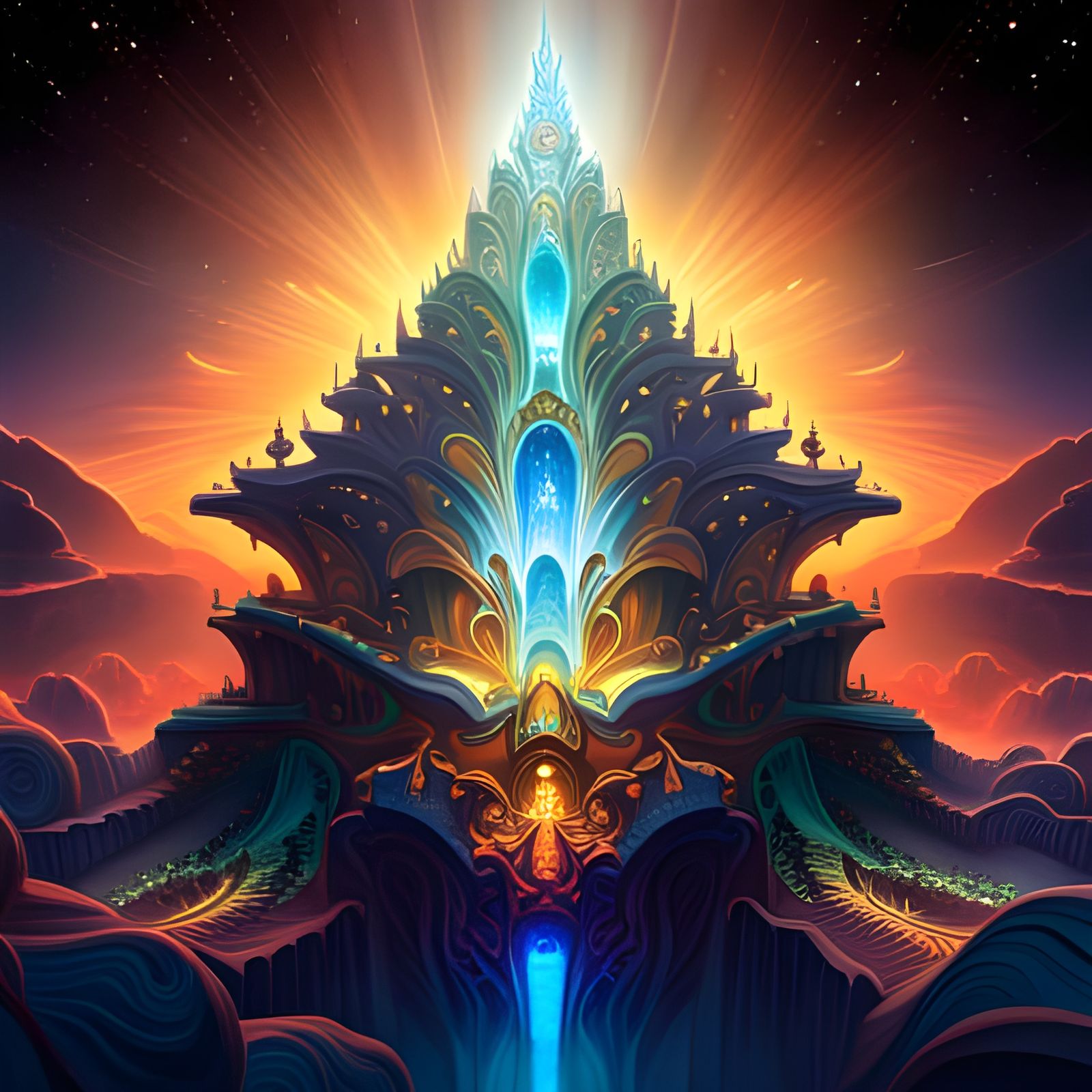 Intricate Mandelbrot Genie Lamp in 8K Resolution