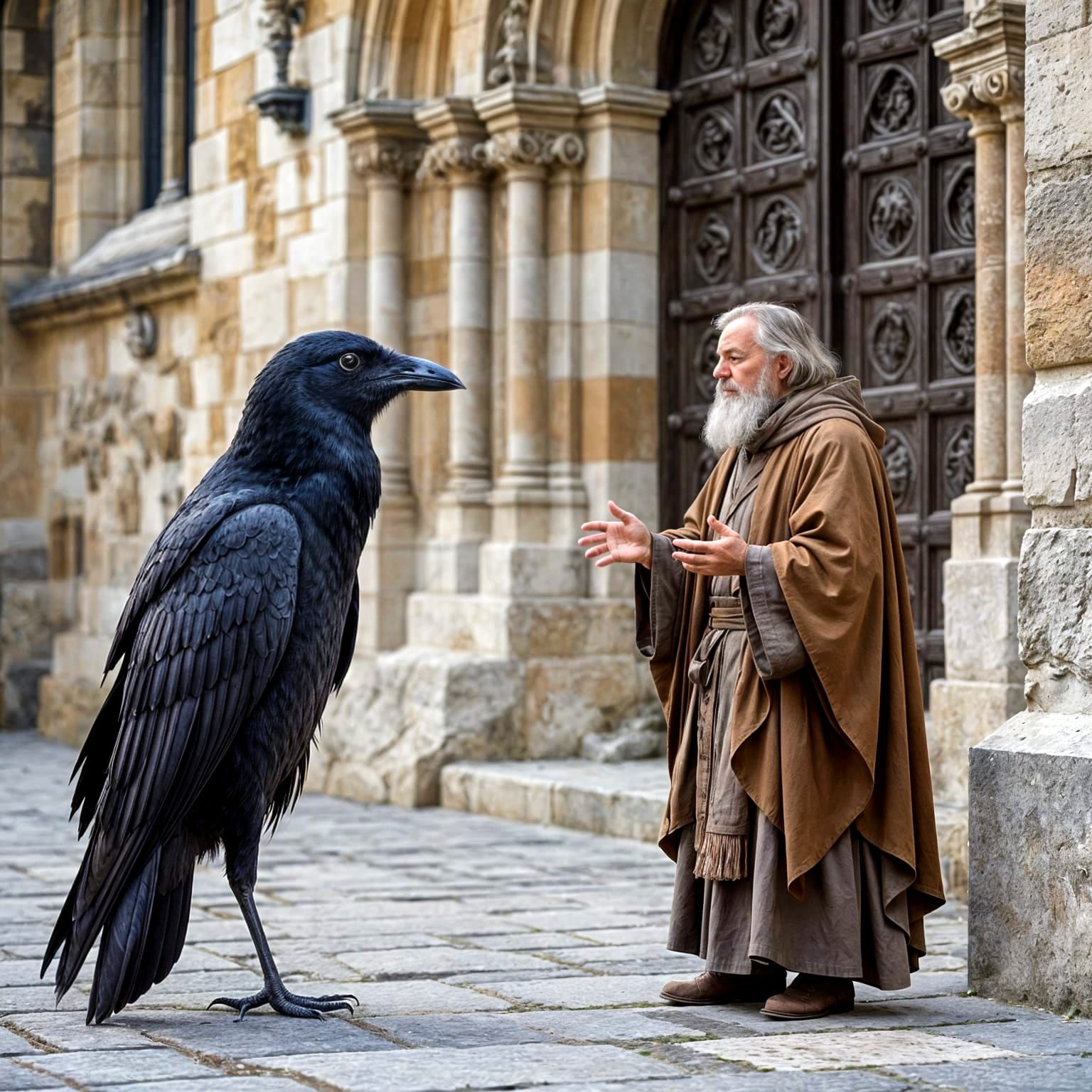 Saint Peter and Raven at Gothic Cathedral Entrance
