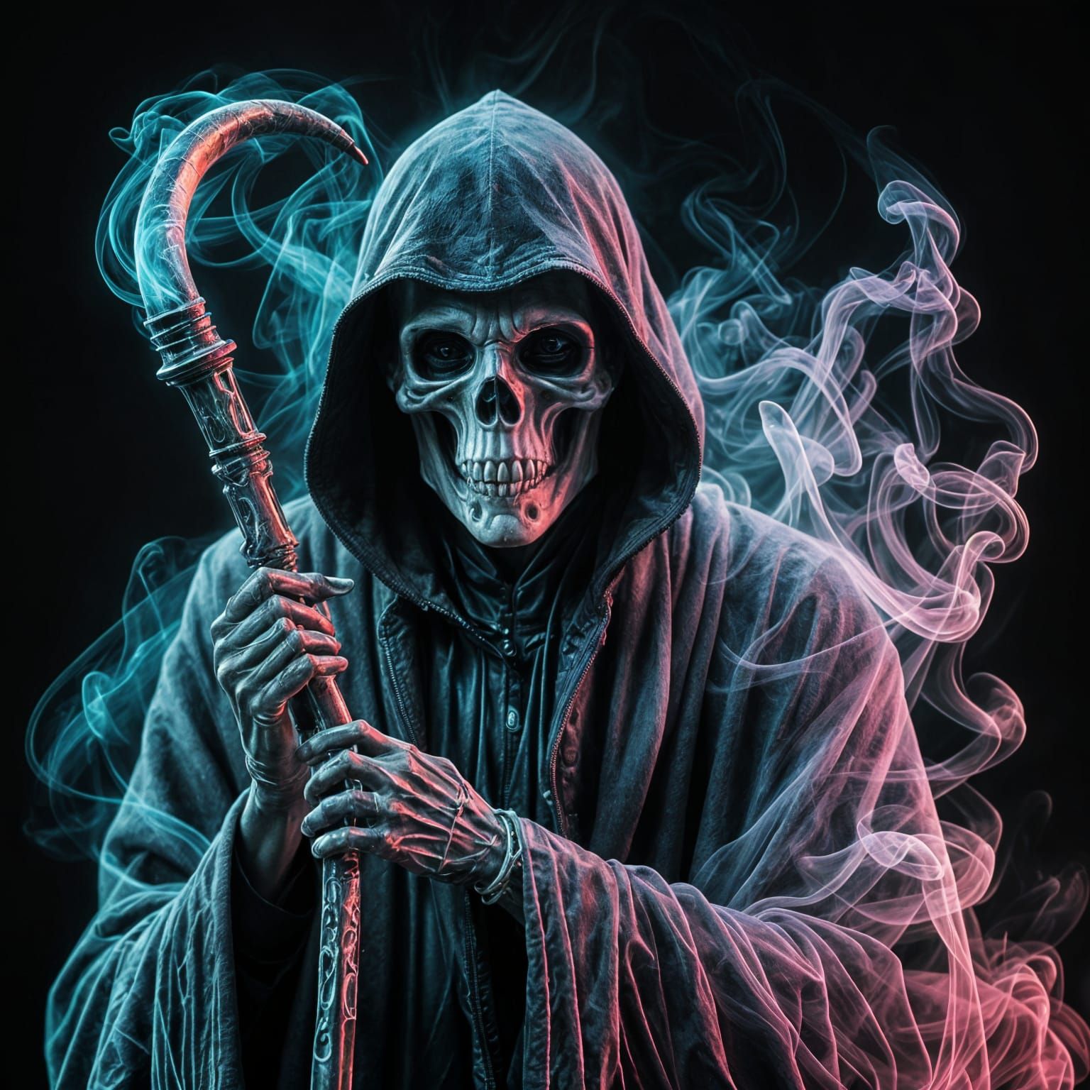 Neon Smoke Grim Reaper: Ethereal and Sinister