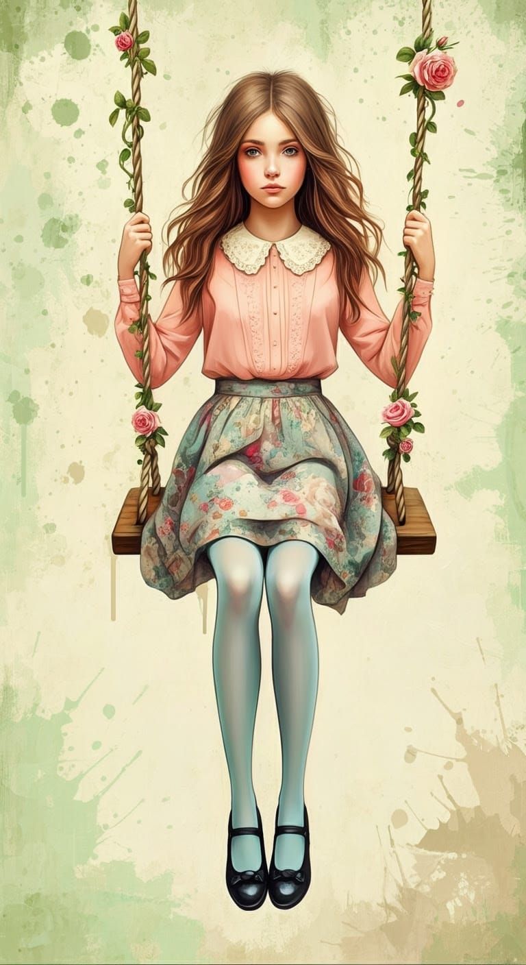 Whimsical Realism Portrait of a Young Girl on a Swing