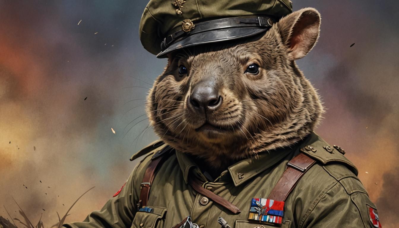 Wombat Soldier in ANZAC Uniform: Hyperrealistic Concept Art