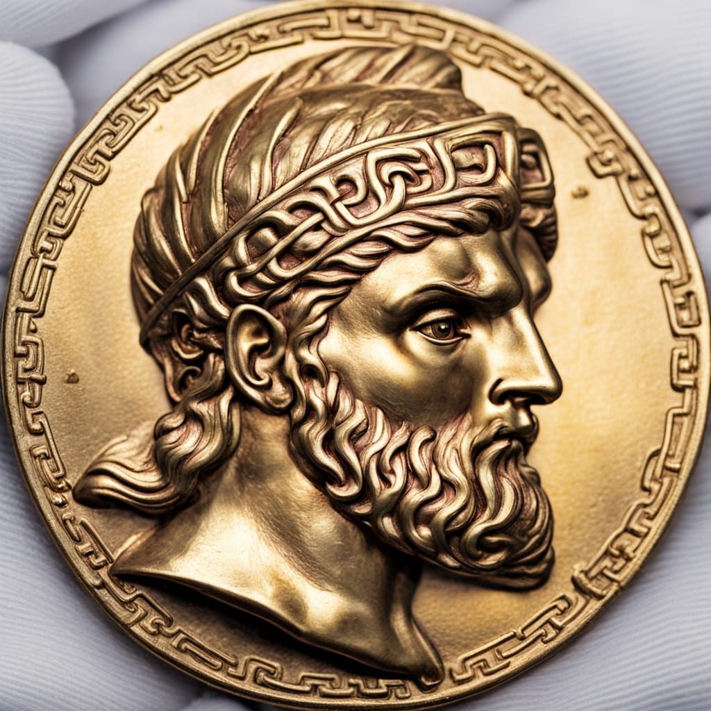 Celtic Gold Coin: Gallic Warrior Macro Photo
