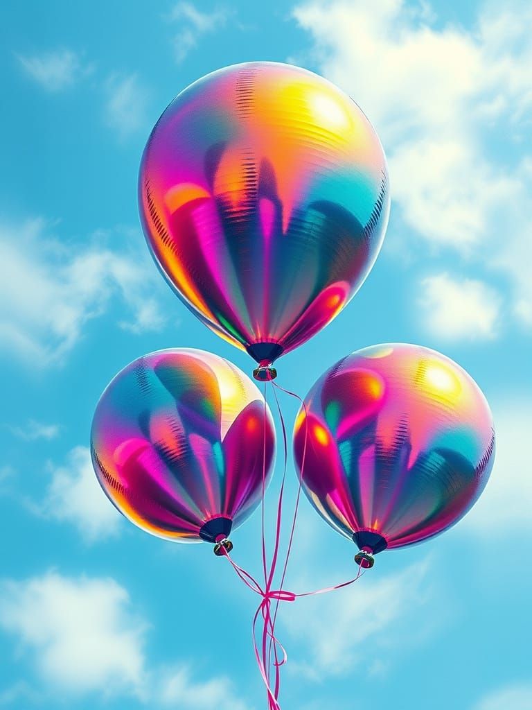 Iridescent Metallic Balloons in Graffiti Splash Art Style