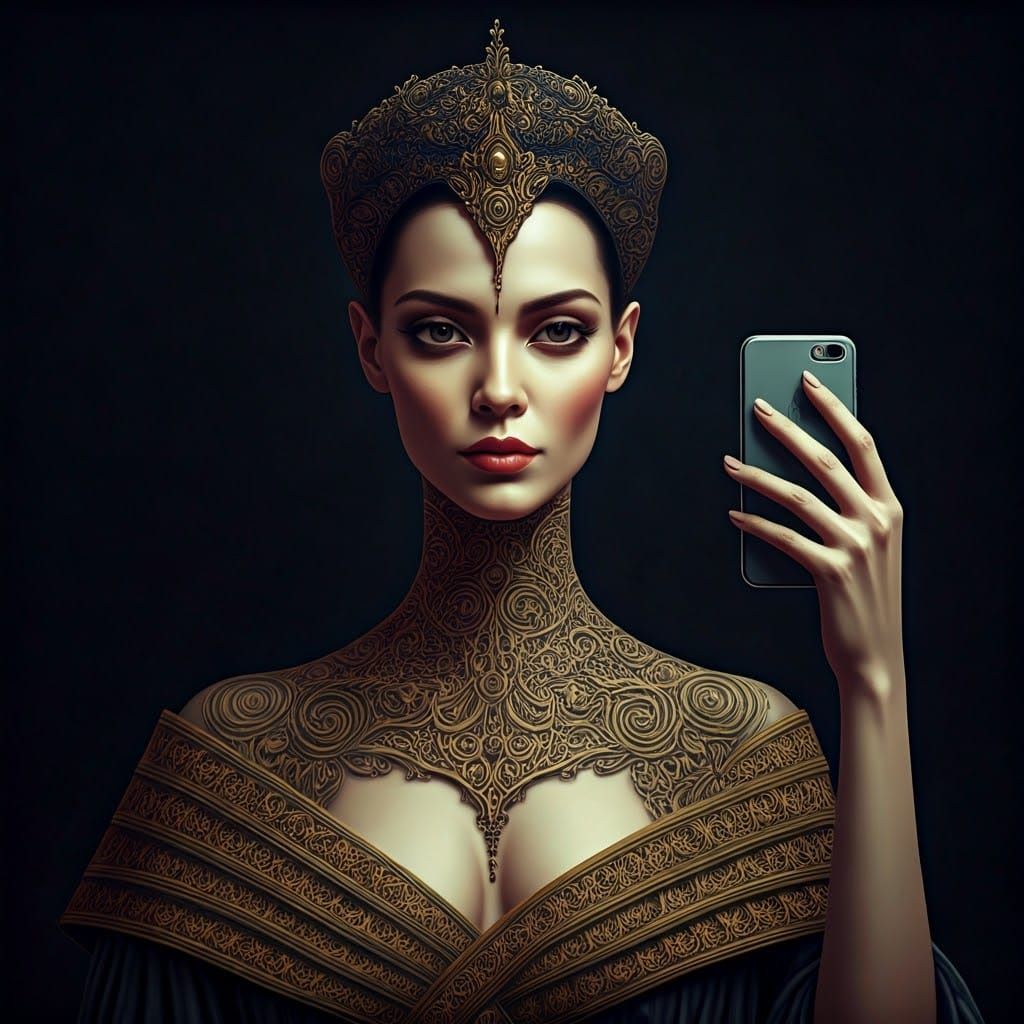 Abstract Woman with Smartphone in Basquiat Style