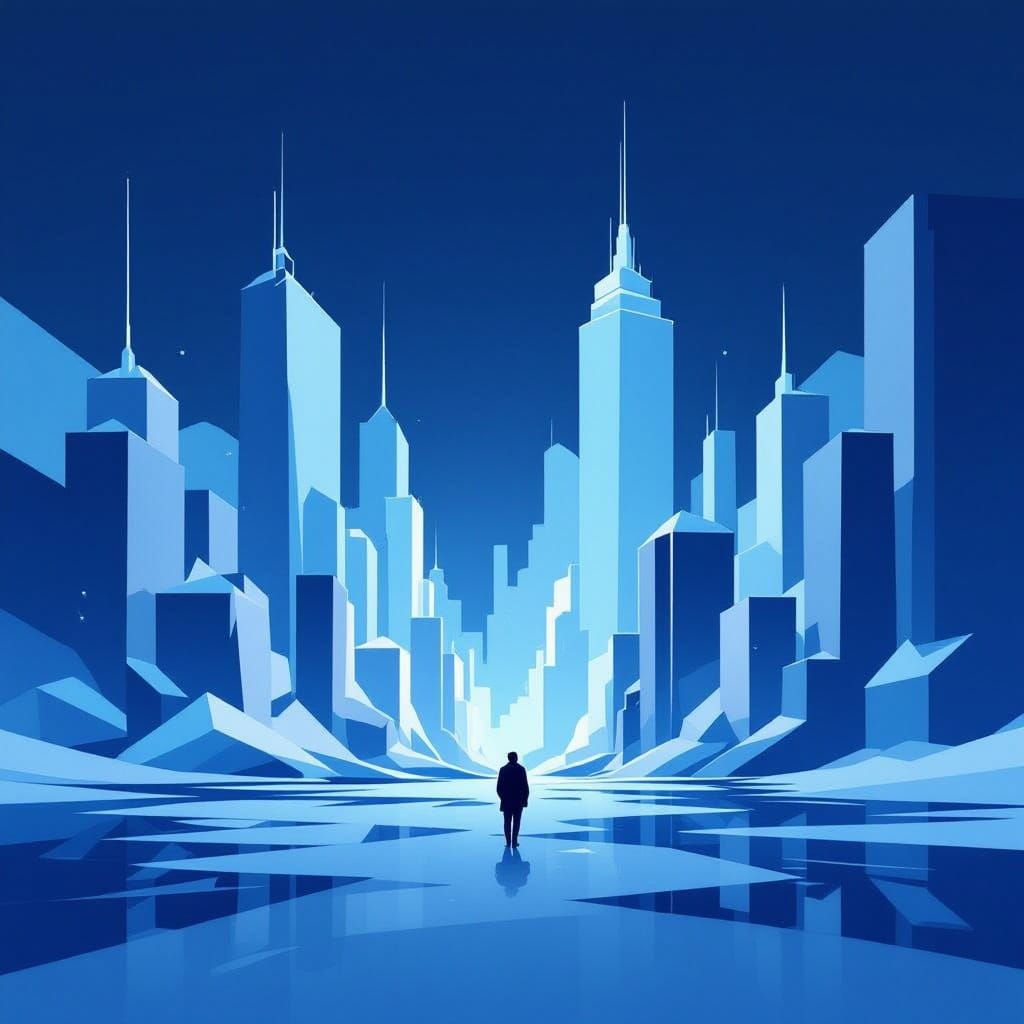 Minimalist Cityscape Book Cover in Icy Tones