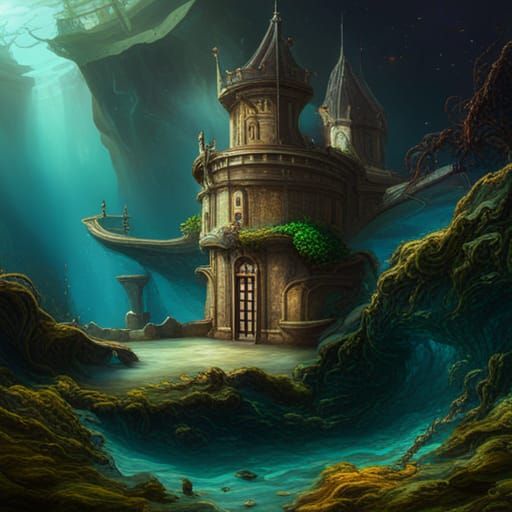 underwater tower fishes  mermaid