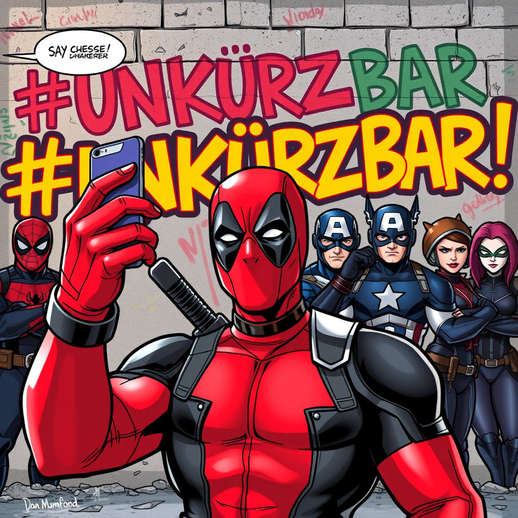 Deadpool Selfie with Superheroes, Comic Book Art