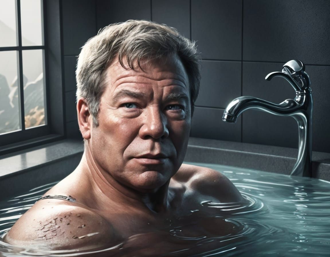 Captain Kirk in a Whimsical Bathtub Scene