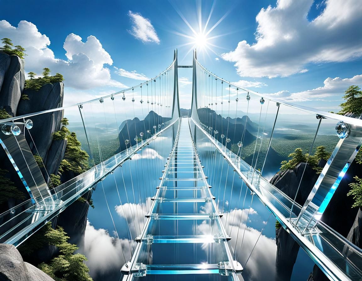 Crystal Bridge Refracting Light in Fantasy Landscape