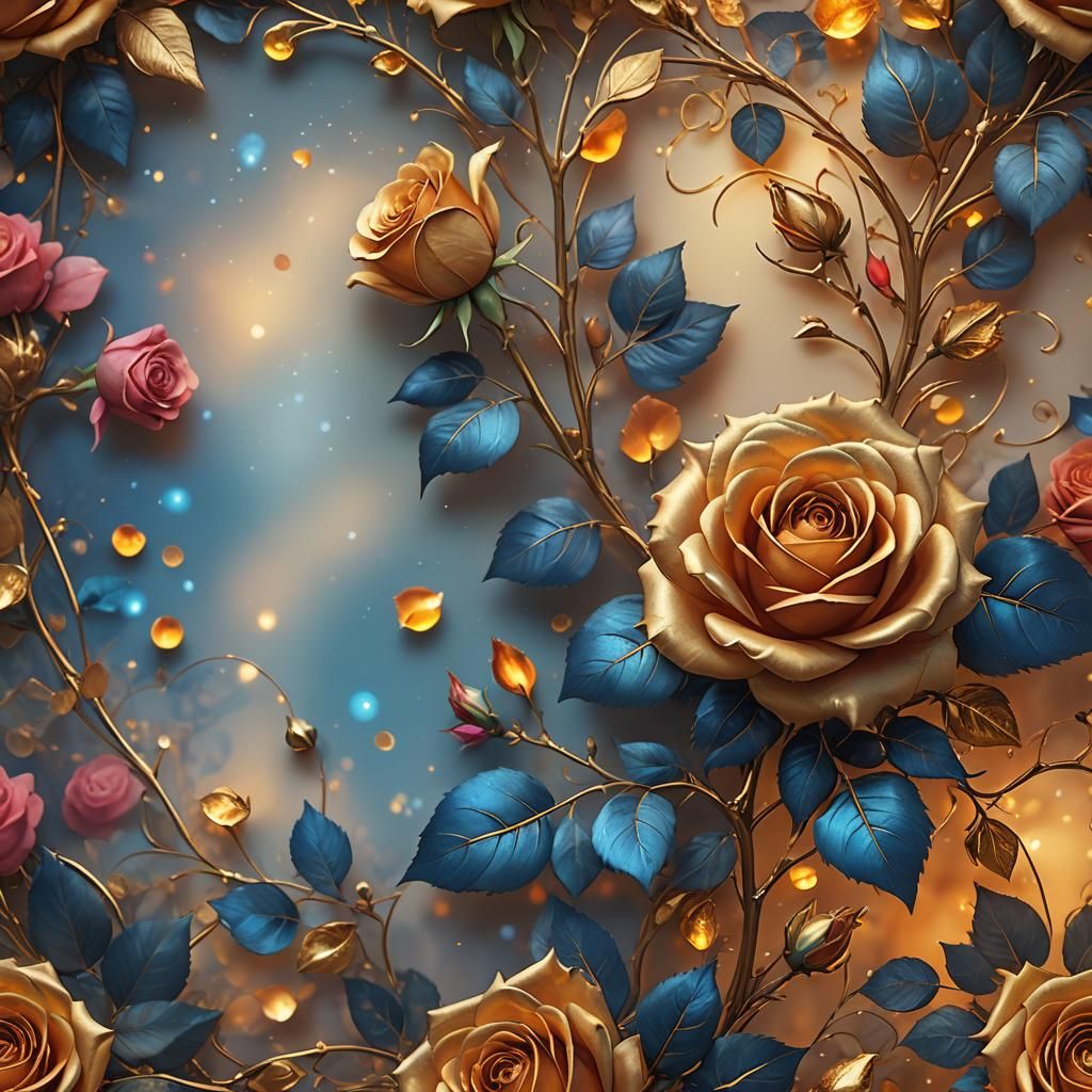 Rose Floral New Year's Greeting in Digital Matte Painting
