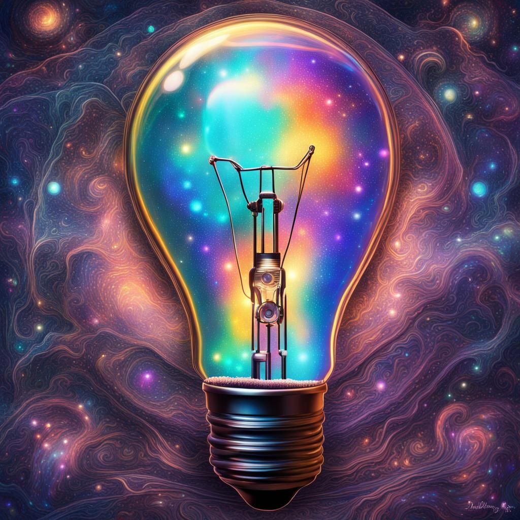 Cosmic Lightbulb in Holographic Astral Illustration
